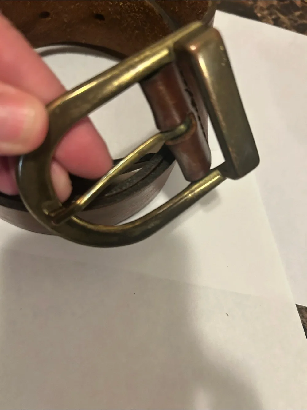 Men's Brown Leather Belt with Brass Buckle